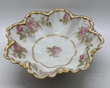 Haviland Limoge France Pink Flower Gold Scalloped Edge Round  Bowl 7 Inches picture