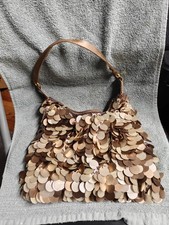 Vintage Y2K Bronze Gold Large Disc Sequin Paillette Slouchy Shoulder Purse Bag - picture