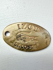 Vintage Izod Lacoste Brass Logo Tag Keychain Fob Charm Crocodile Oval 1.5 Inch picture