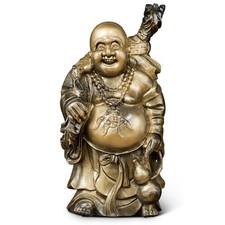 US SELLER - Gilt Chinese Laughing Buddha Standing Statue picture