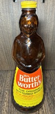 VTG Mrs. Butterworth's Syrup Amber Glass Labeled Bottle 12 oz w/ Metal Cap picture