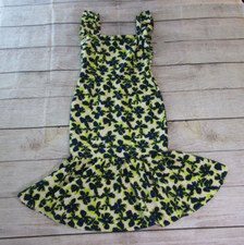Chelsea28 Beige Blue Yellow Floral Tank Dress Ruffle Straps Hem Womens Medium picture