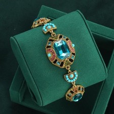 Bohemia Antique Blue Square Crystal Bracelet Vintage Boho Bead Bangle Jewellery picture