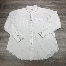 Vintage H Bar C Shirt Mens 17 35 White Pearl Snap Western Cowboy Ranchwear USA picture