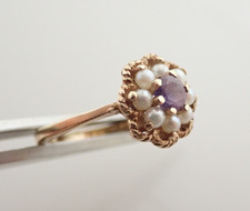 Vintage 10k Ebson Signed Solid Yellow Gold Amethyst Pearl Halo Estate Ring Sz 6 picture