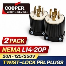 Cooper Wiring NEMA L14-20P Twist Lock Plug 20A 125/250V Locking Male 2 Pack picture