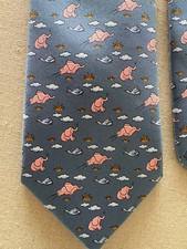 HERMÈS Silk Tie Flying Pink Elephants & Ducks Motif - 5268 SA Mint Condition picture