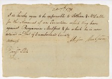 1791 Cumberland County NJ Legal Execution Benjamin Peck Mason Mulford Debt Jail picture