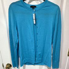 J.CREW Blue Merino Wool Knit Button-Front Crew Neck Cardigan Sweater S picture