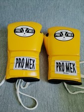 PRO MEX PROFESSIONAL BOXING GLOVES 16 OZ YELLOW LEATHER SPARRING LACE UP picture