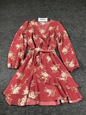 Inspired Hearts Fit & Flare Dress Womens Large Burgundy Floral Wrap V Neck picture