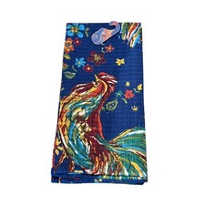 April Cornell Ecru Rooster Design Tea Towel Set of 2 Navy, Rust, Green, Gold NEW picture