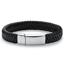 Clearance: Men's Braided Leather and Stainless Steel Bracelet picture