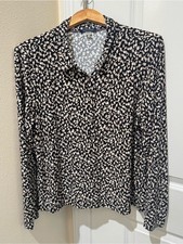 Tommy Hilfiger Blouse XL Black Tan Abstract Print Long Sleeve Button Front picture