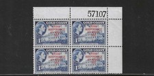 1957 ovpt. Ghana/ Independence Gold Coast Sc. 6 QE II 1d plate block # (57107). picture