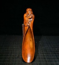 Chinese Old BoxWood Hand Carved Exquisite Boxwood Tea Shovel Statue Art Decor picture