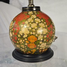 1930s Kashmiri Hand Painted Lacquered Papier Mache Table Lamp W/ Paint Brush picture