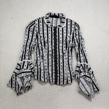 RARE Lip Service Blouse Bell Sleeve Victorian Clasps AOP Skeleton Key Shirt Goth picture
