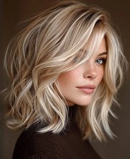 Human Hair New Fashion Layered Long Natural Golden Brown Wavy Women's Wigs 14in picture