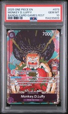2025 ONE PIECE PROMOS BANDAI CARD GAMES FEST #073 MONKEY D. LUFFY PSA 10 picture