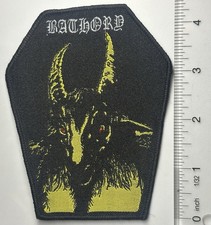 Bathory Yellow Goat Black Border Coffin Woven Patch picture