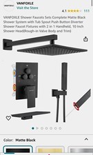 VANFOXLE Wall Mount Matte Black Shower Faucet Set 10in Square Rain Head Handheld picture
