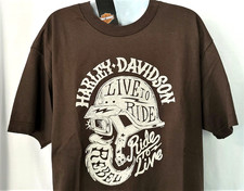 Harley Davidson SS Shirt Brown Brain Bucket Helmet Live to Ride Chest44in Mens L picture