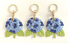 3 Faux Leather Nikko Blue Hydrangea Keychain AirTag Keyring Case Holders picture