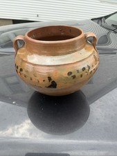 Antique Vintage Redware Earthenware Clay glazed Pottery Crock Pot picture