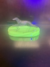 Vintage Houze Akro Agate Uranium Glass Slag Glass Borzoi Dog Ashtray picture
