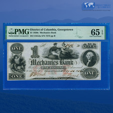 1850s $1 Mechanics Bank, Georgetown, Obsolete Note, PMG 65 EPQ #7273 picture