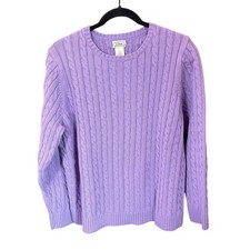L L Bean Women’s 1X Cable Knit Sweater Lavender Crew Neck Fisherman Gorpcore picture