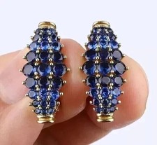 1.50CT Round Cut Simulated Sapphire Huggie Hoop Earrings 14k Yellow Gold Plated picture