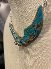 H Spencer Navajo Sterling Turquoise Eagle Hinged Wings Necklace  picture