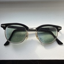 Vintage 50s-60s Shuron 46mm - 5 3/4 Thick Black Eyeglasses USA 12k gold Fil picture