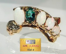 Estate Ring, 1.25 ctw 10k gold, Natural Opals with lab Emarald , Size 6 picture