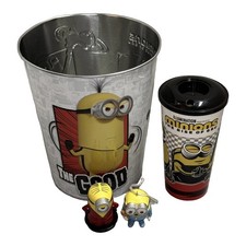 AMC Theatres Minions Rise of Gru 130oz Popcorn Tin Bucket Cup Lid Figurines picture