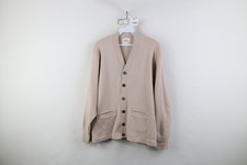 Vintage 50s Penneys Mens Size 42 Blank Knit Button Cardigan Sweater Taupe USA picture