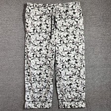 Soma Pajama Pants Womens XL Black White Floral Print Cropped Wide Leg Cotton picture