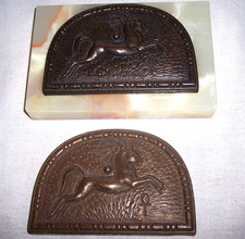 CG Wagner© Bronze 1986 Art Deco Horse Paperweight #16/1200 Plaque Lot of 2 RARE picture