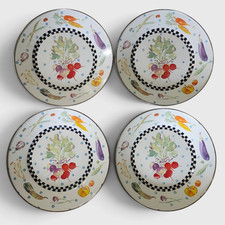 Rare Set 4 Mackenzie Childs  Vegetable Garden Check Enamel Dinner Plates 10.25