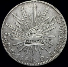 1841/31-Go PJ Mexico 8 Reales Silver Scarce Overdate Guanajuato Mint KM#377.8 XF picture