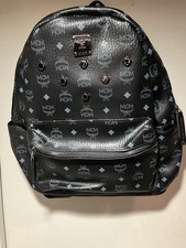 MCM Large Black Backpack, Studded Zip, Adjustable Straps, Pockets, Leather picture