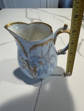 Antique MTR France Porcelain Ewer Pitcher Hand Painted Blue Floral Gilt Art Nouv picture