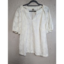 Anne Klein 1X Ivory Textured Floral Tunic Top Puff Sleeve picture