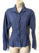 FLAX Women's Long Sleeve Button Front Shirt Sz Small Blue 100% Linen EUC picture