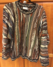 COOGI Mens M Multicolor Geometric Cable-Knit Crewneck Cotton Pullover Sweater picture