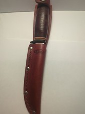 KA-BAR 1232 Vintage Fixed Blade Hunting Knife Leather Handle w/ Sheath picture