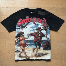 26/SS Mens Godspeed Summer Beach Skeleton Couple print Tee Washed T-shirt picture