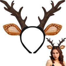 Deer Antlers Headband Cute Reindeer Horns Ears Accessory for Women Hallowen Xmas picture